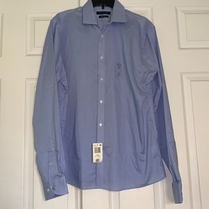 NEW Tommy Hilfiger Blue White Button Down Mens Slim Fit Stretch TH Flex Supima